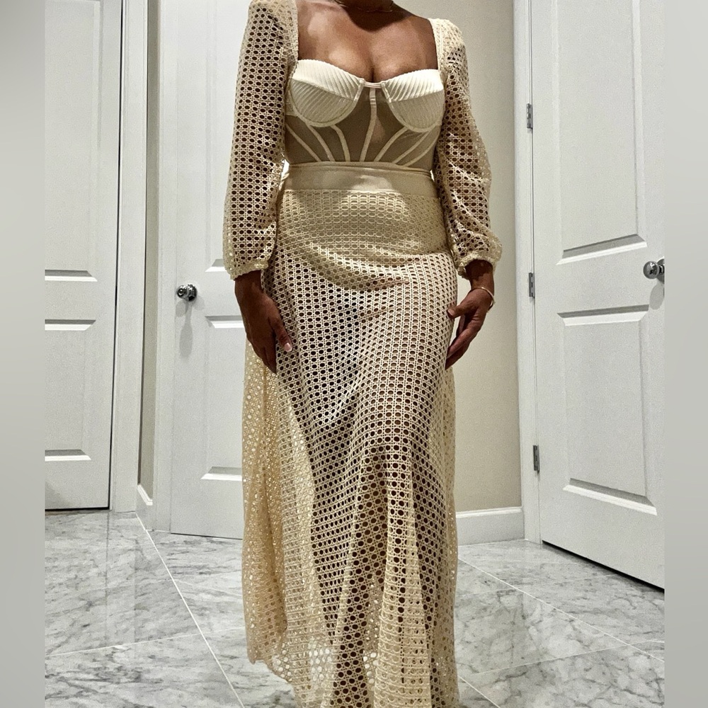 Bohemian Long Cream Crochet Maxi Dress